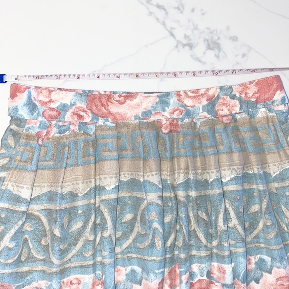 VINTAGE 80s 90s Pleated Floral Greek Key Skirt Size Medium - Picture 7 of 8